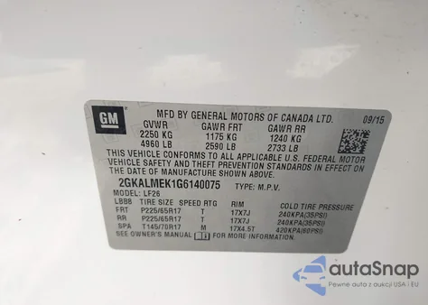 2016 GMC Terrain Sle-1 from USA, damaged, VIN 2GKALMEK1G6140075
